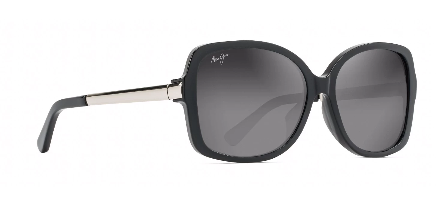 FlightSunglasses Maui Jim Melika 760 Sunglasses<span>- Black Gloss With Silver Temples, Grey Lens</span>